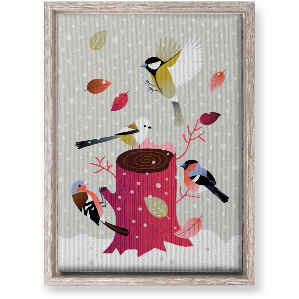 Winter Birds on Tree Stump - Red & Gray Wall Art, Rustic, Single piece, Canvas, 10x14, Multicolor