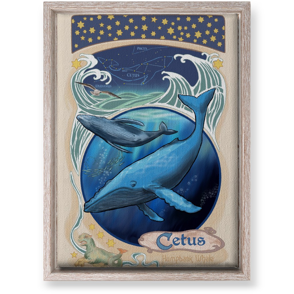 Art Nouveau Cetus the Humpback Whale Wall Art, Rustic, Single piece, Canvas, 10x14, Blue, True Blue