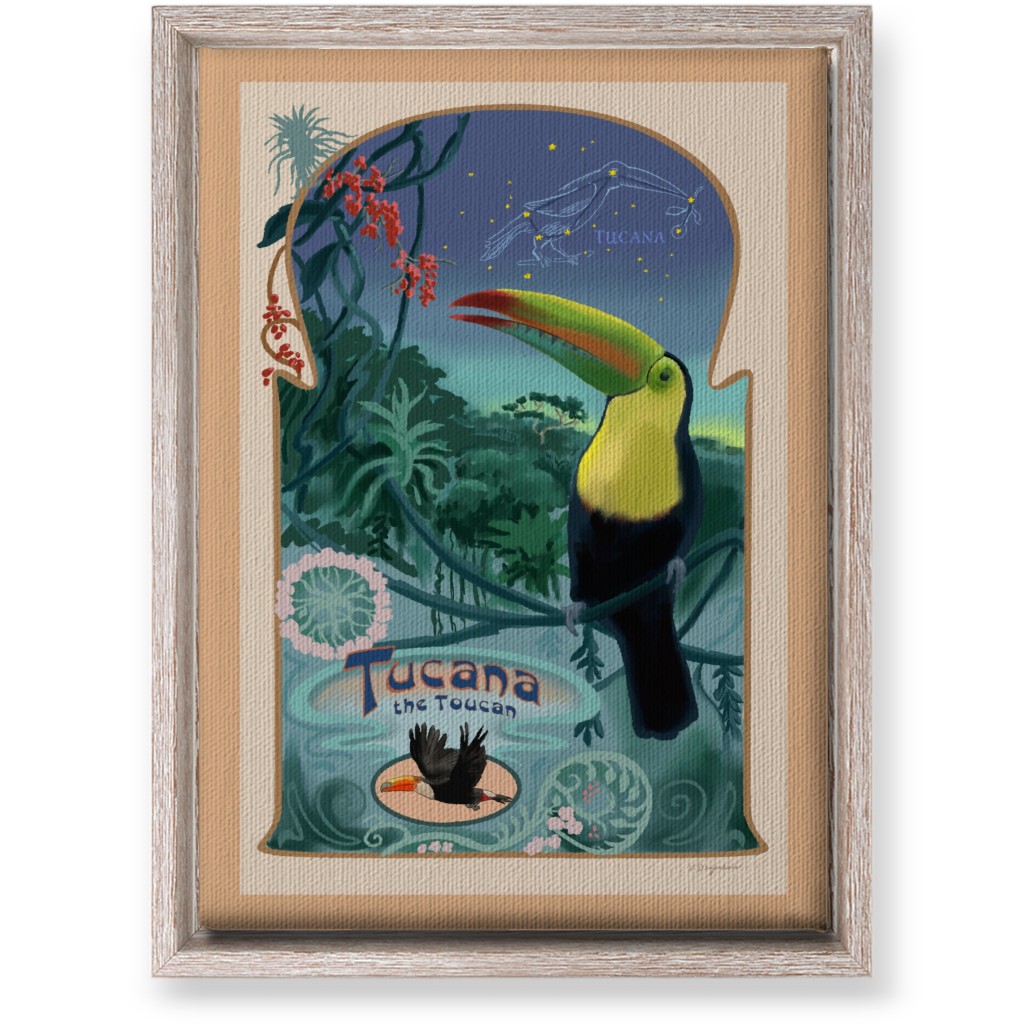 Art Nouveau Toucan Wall Art, Rustic, Single piece, Canvas, 10x14, Multicolor