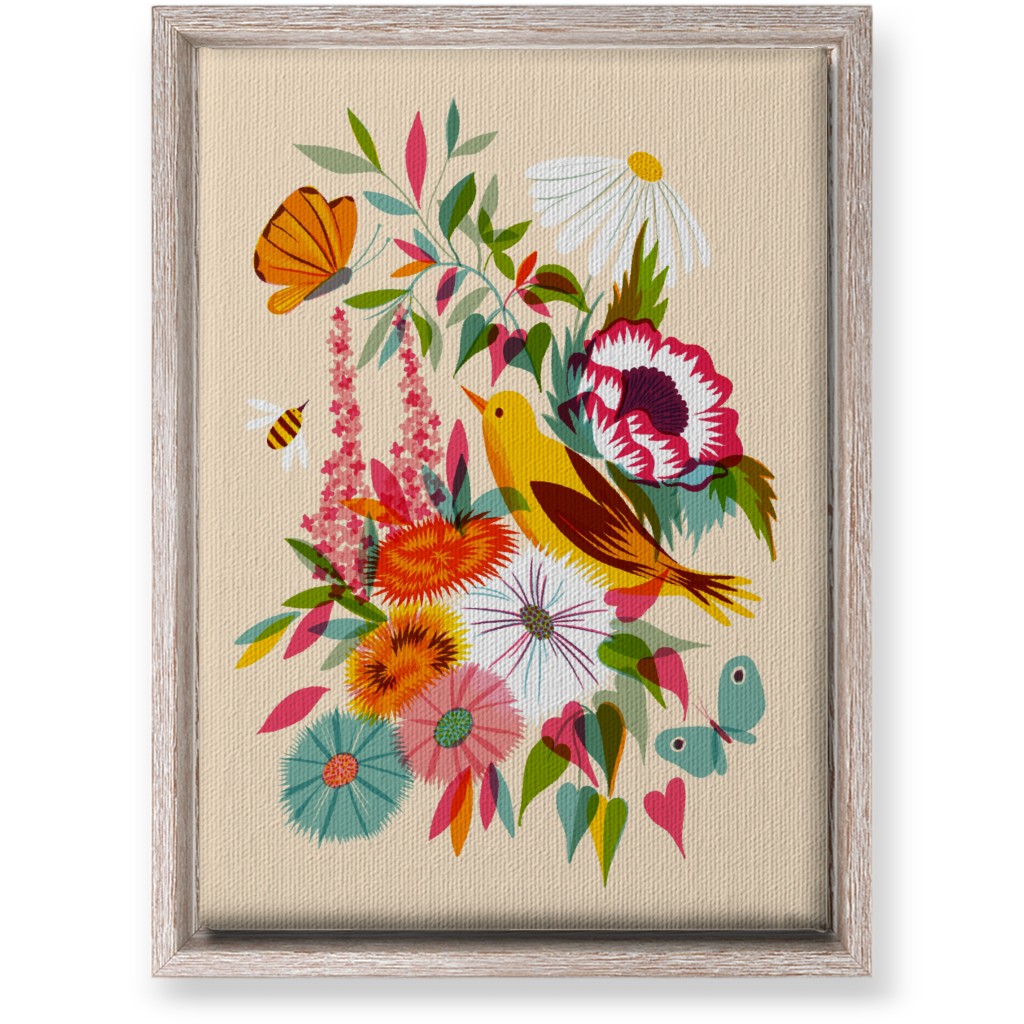 Florals With Pirol and Butterfly - Multi Wall Art, Rustic, Single piece, Canvas, 10x14, Multicolor