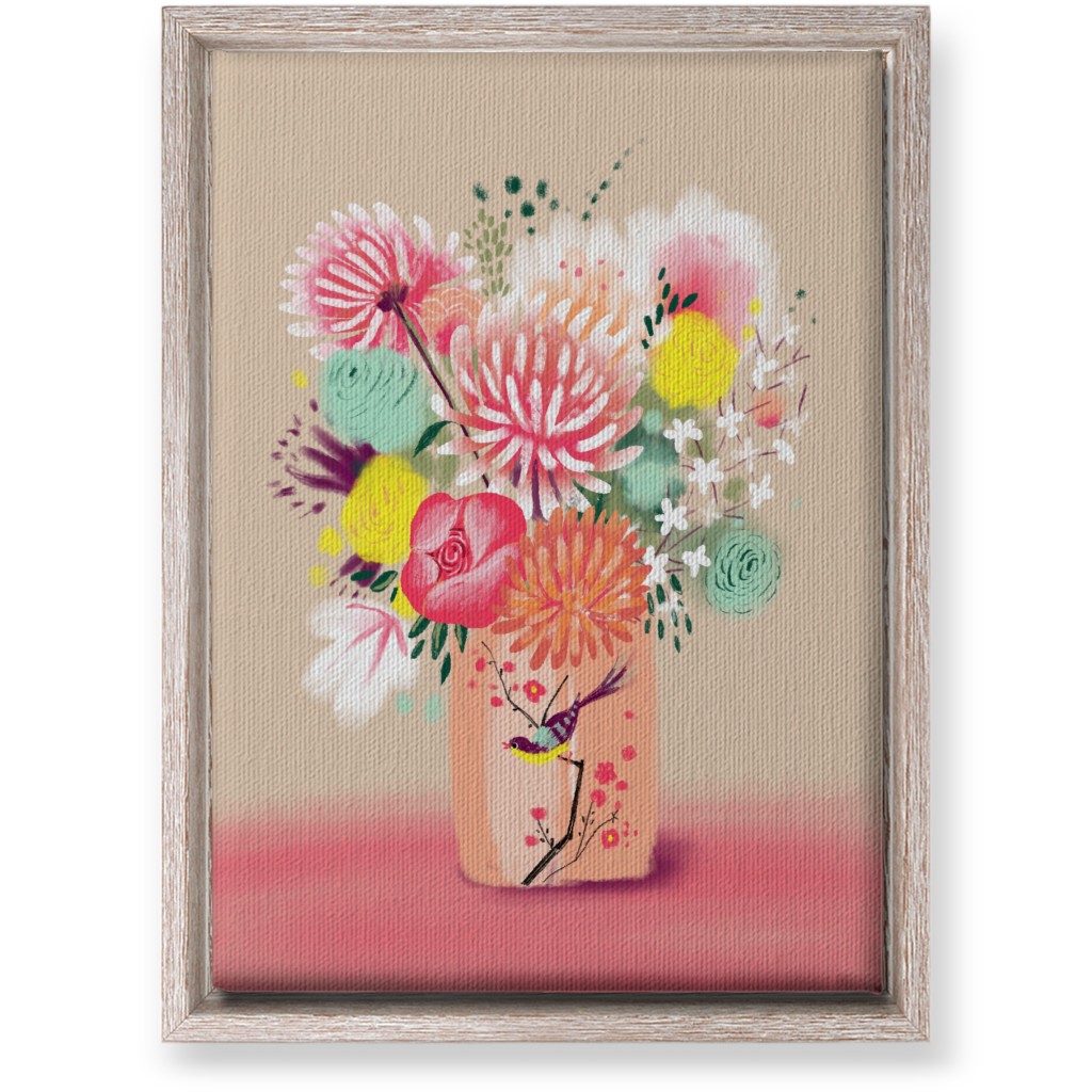 Bouquet in a Bird Vase Wall Art, Rustic, Single piece, Canvas, 10x14, Pink, Bright Pink
