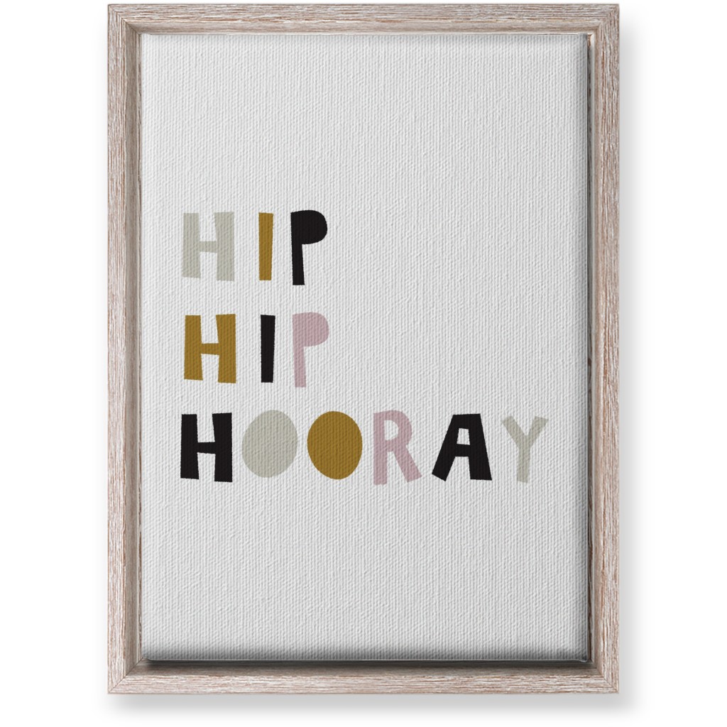 Hip Hip Hooray Typography - Neutral With Pink Wall Art, Rustic, Single piece, Canvas, 10x14, Multicolor