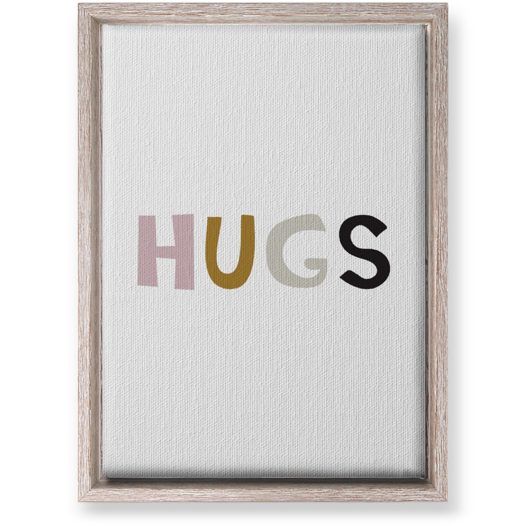 Hugs Typography - Neutral With Pink Wall Art, Rustic, Single piece, Canvas, 10x14, Multicolor