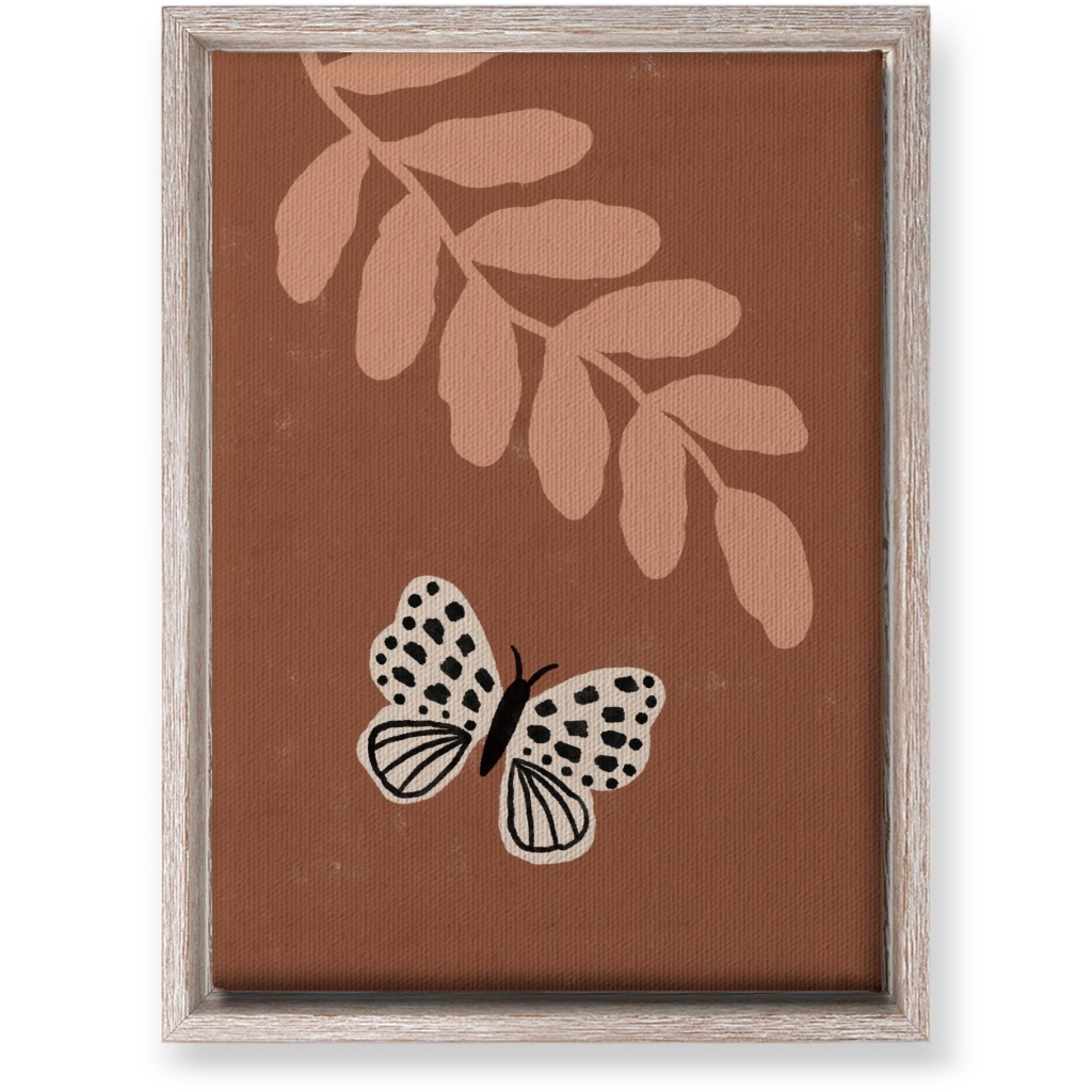 Butterfly and Leaves - Warm Wall Art, Rustic, Single piece, Canvas, 10x14, Brown