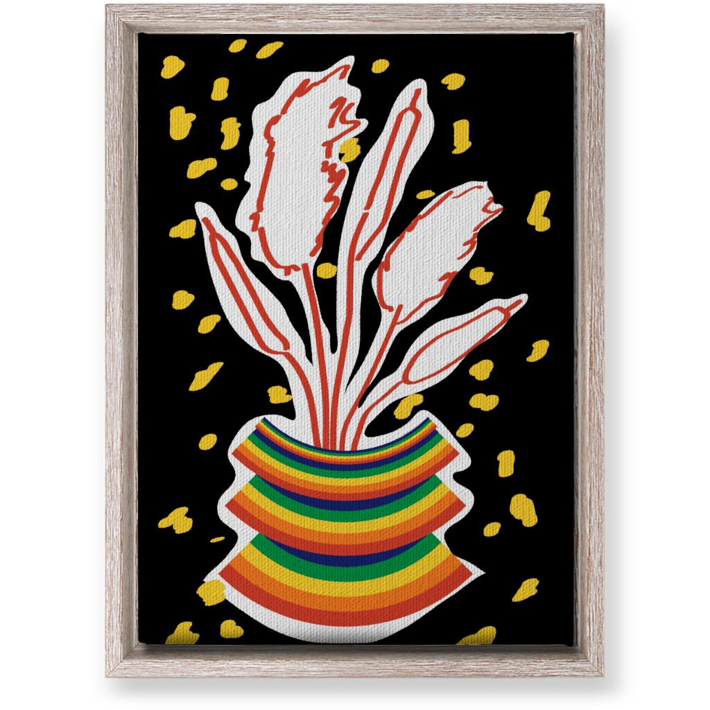 Retro Rainbow Abstract Floral in Vase - Multi on Black Wall Art, Rustic, Single piece, Canvas, 10x14, Multicolor