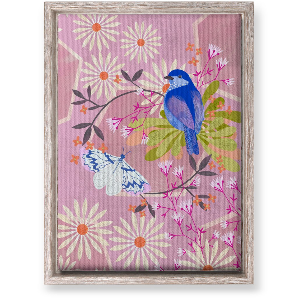 Birds and Butterfly - Pink Wall Art, Rustic, Single piece, Canvas, 10x14, Pink, Bright Pink