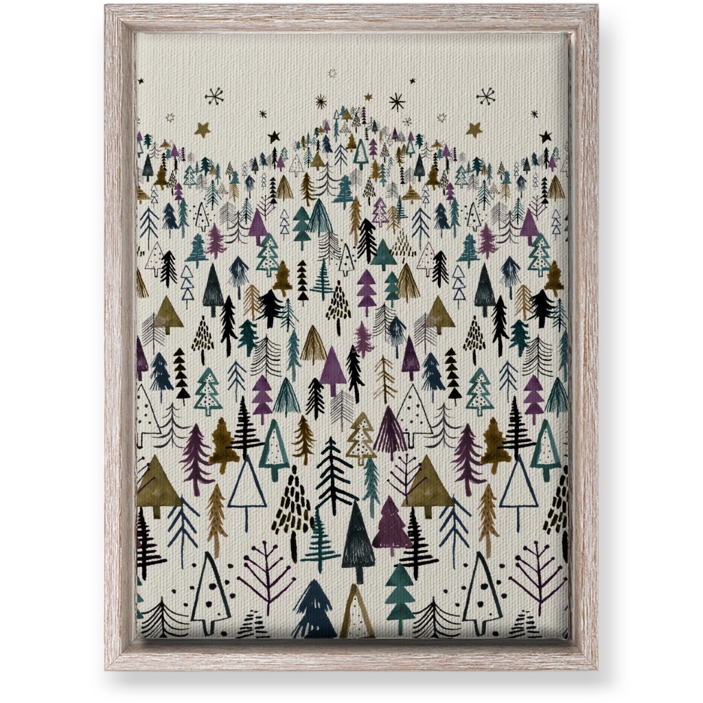Mountain Trees in the Forest Night - Green and Brown Wall Art, Rustic, Single piece, Canvas, 10x14, Green