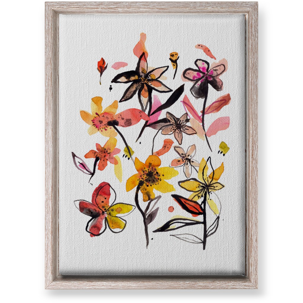 Ink Summer Floral - Pink and Yellow Wall Art, Rustic, Single piece, Canvas, 10x14, Pink