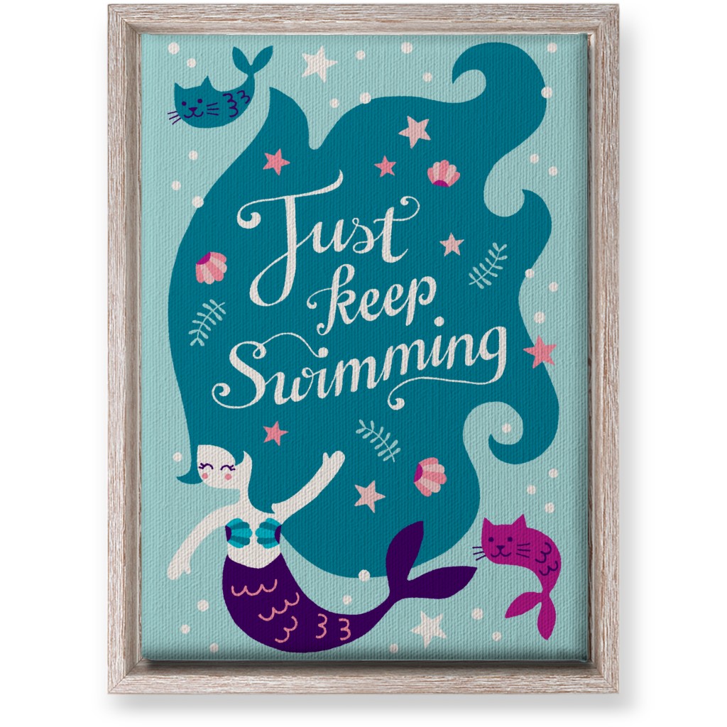 Mermaid Just Keep Swimming - Blue Wall Art, Rustic, Single piece, Canvas, 10x14, Blue