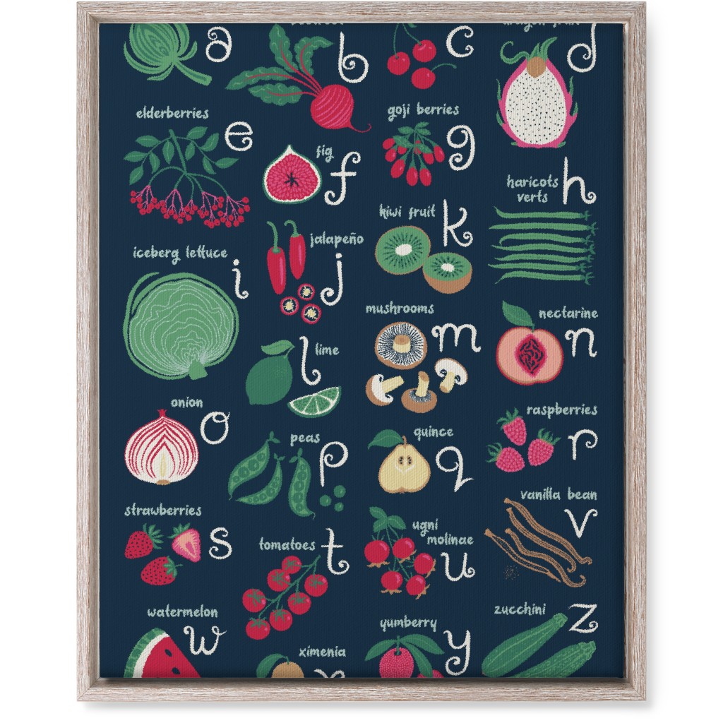 Abcs of Fruits and Veggies Wall Art, Rustic, Single piece, Canvas, 16x20, Multicolor