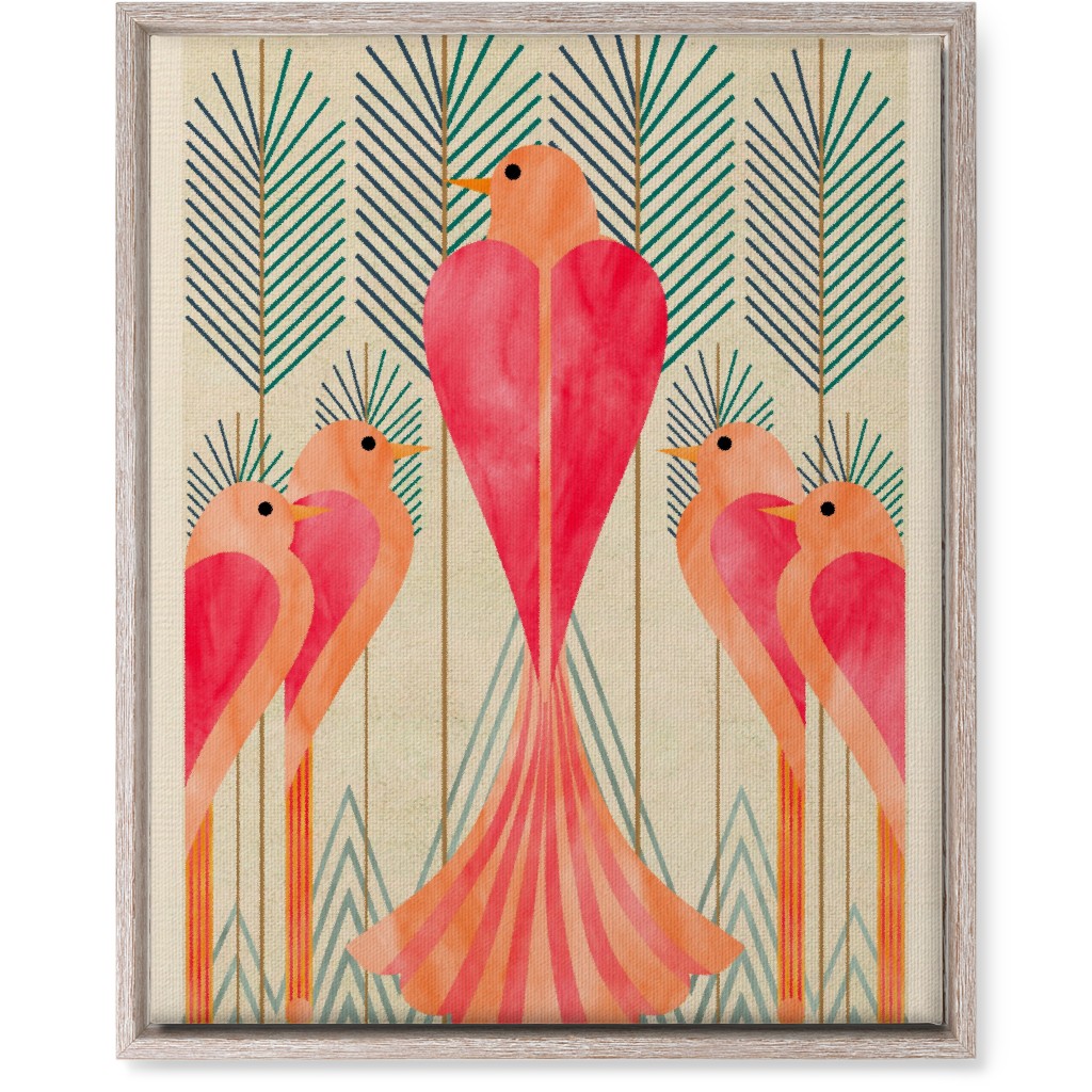 Modern Love Birds in a Pine Forest Wall Art, Rustic, Single piece, Canvas, 16x20, Pink