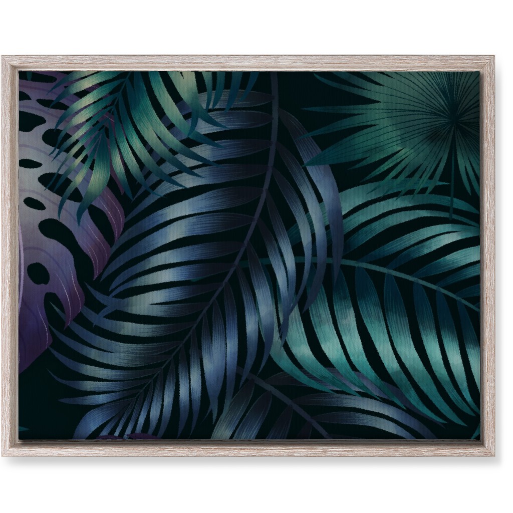 Tropical Leaves in the Moonlight - Dark Wall Art, Rustic, Single piece, Canvas, 16x20, Blue