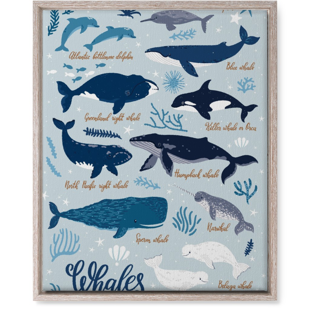 Whales of the Sea - Blue Wall Art, Rustic, Single piece, Canvas, 16x20, Blue