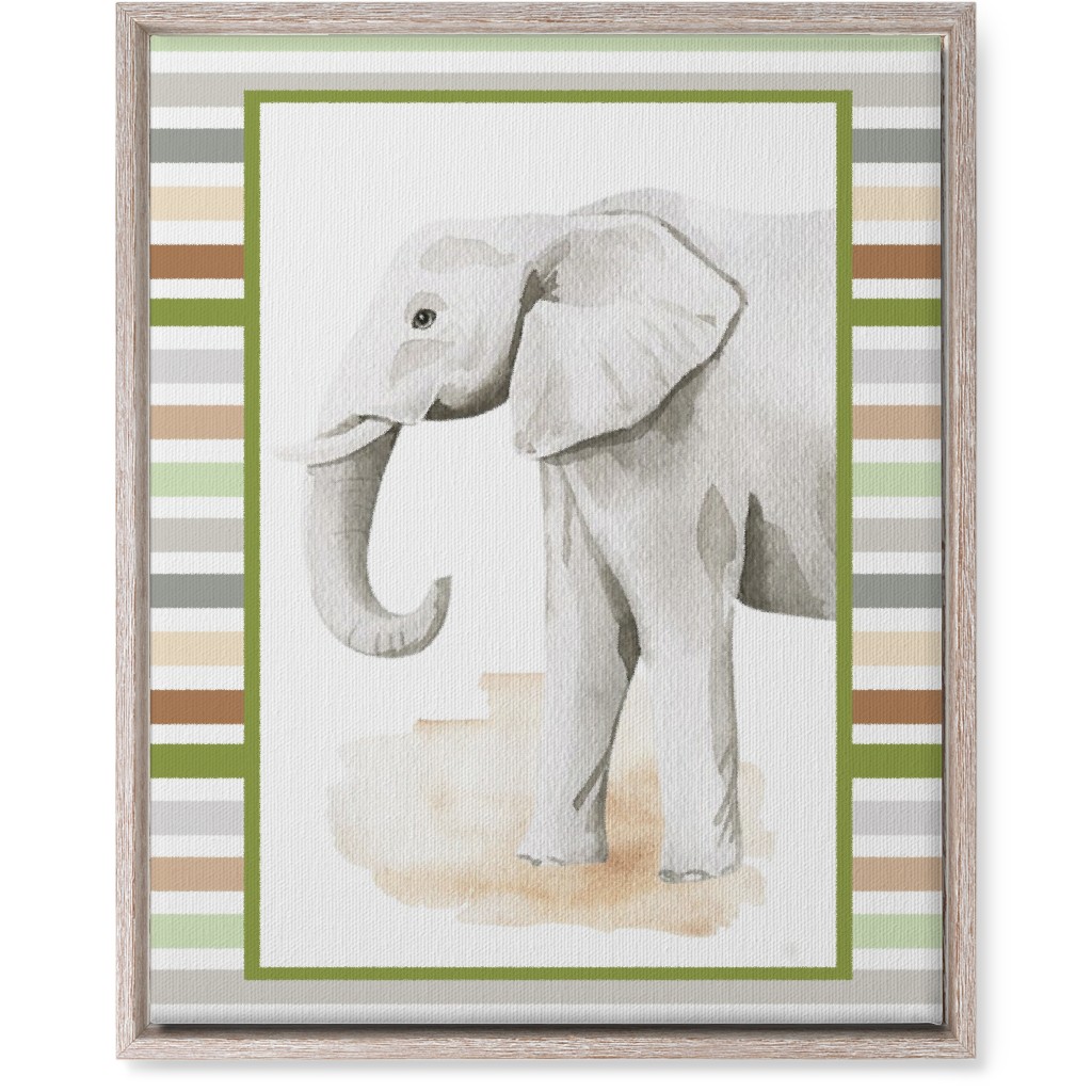 Jungle Safari Animals and Stripes - Elephant Wall Art, Rustic, Single piece, Canvas, 16x20, Multicolor