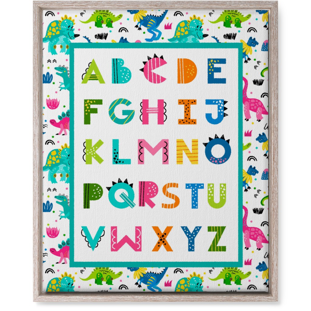 Colorful Dinosaur World Alphabet - Multi Wall Art, Rustic, Single piece, Canvas, 16x20, Multicolor