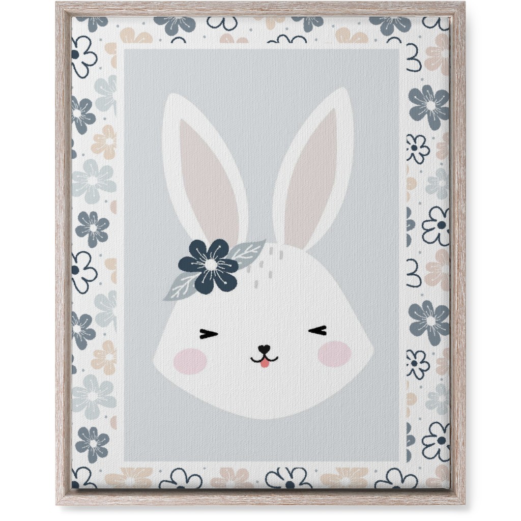 Spring Baby Girl Bunny - Neutral Soft Palette Wall Art, Rustic, Single piece, Canvas, 16x20, Blue, True Blue