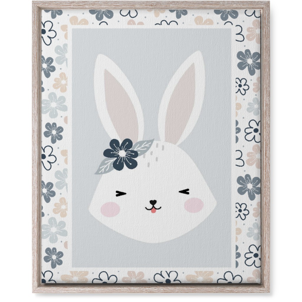 Spring Baby Girl Bunny - Neutral Soft Palette Wall Art, Rustic, Single piece, Canvas, 16x20, Blue