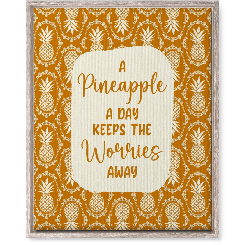 a Pineapple a Day Keeps the Worries Away Damask Wall Art, Rustic, Single piece, Canvas, 16x20, Orange, Dandelion
