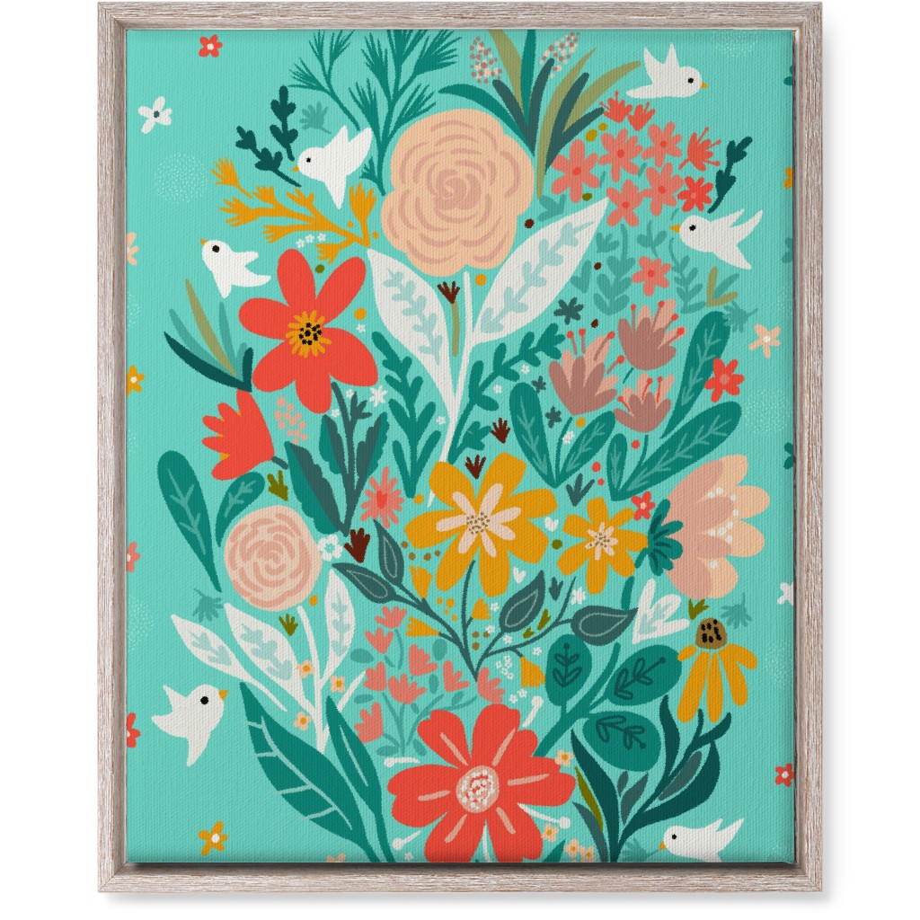 Floral Days - Multi on Blue Wall Art, Rustic, Single piece, Canvas, 16x20, Multicolor