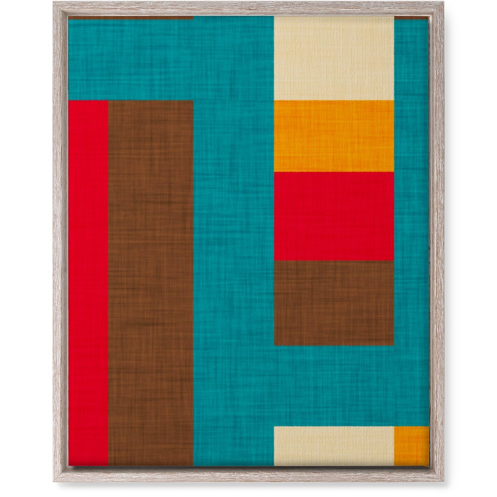 Abstract Mod Cube - Multi on Blue Wall Art, Rustic, Single piece, Canvas, 16x20, Multicolor