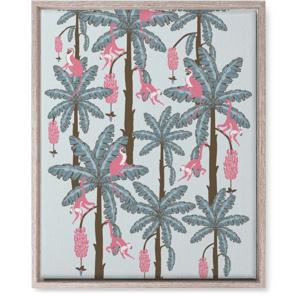 Monkey and Banana Trees - Blue and Pink Wall Art, Rustic, Single piece, Canvas, 16x20, Blue