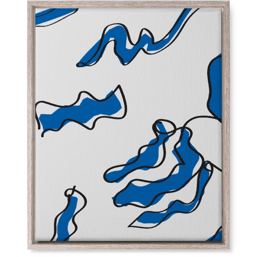 Modern Abstract Line Art Noodles - Blue and Neutral Wall Art, Rustic, Single piece, Canvas, 16x20, Blue