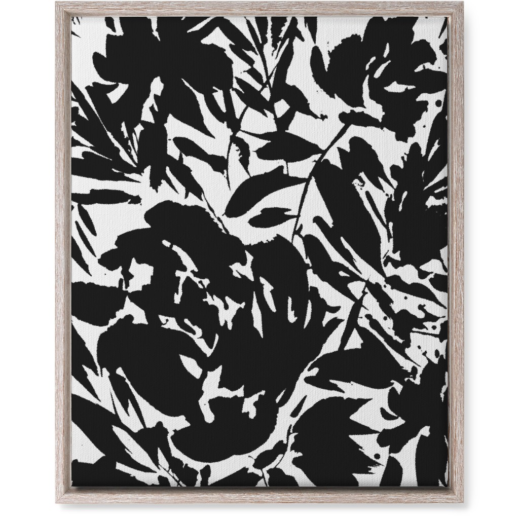 Floral Silhouette - Black and White Wall Art, Rustic, Single piece, Canvas, 16x20, Black