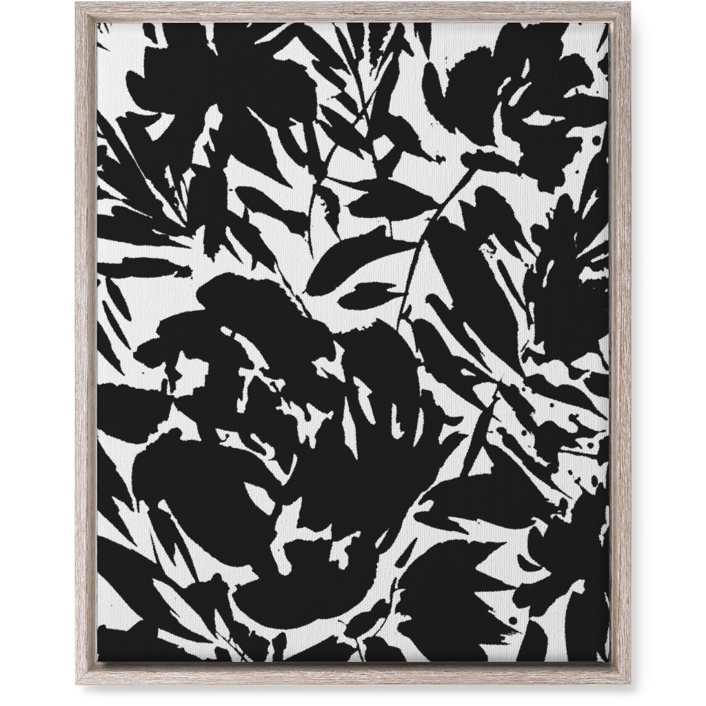 Floral Silhouette - Black and White Wall Art, Rustic, Single piece, Canvas, 16x20, Black, Black