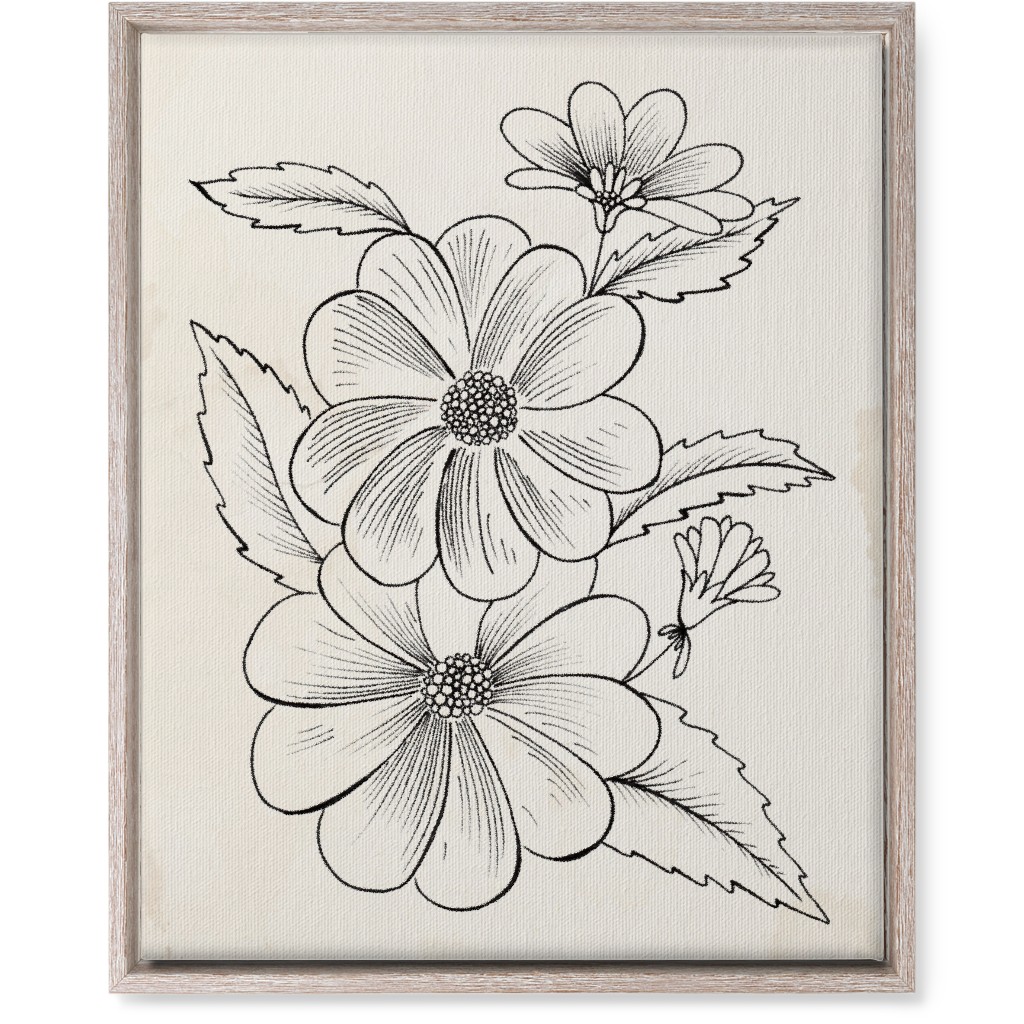 Vintage Flower Sketch - Beige and Black Wall Art, Rustic, Single piece, Canvas, 16x20, Beige