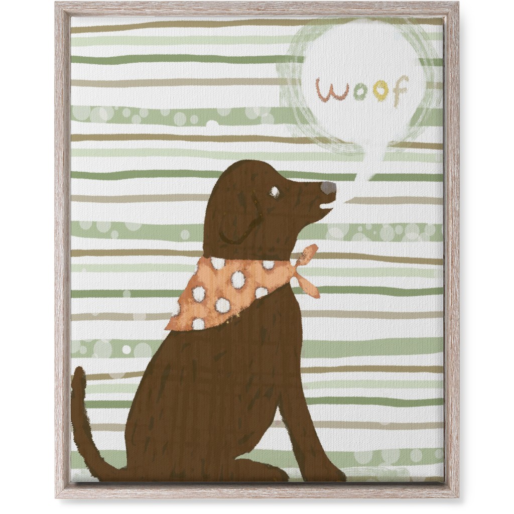 Woof, Dog - Brown and Green Wall Art, Rustic, Single piece, Canvas, 16x20, Green