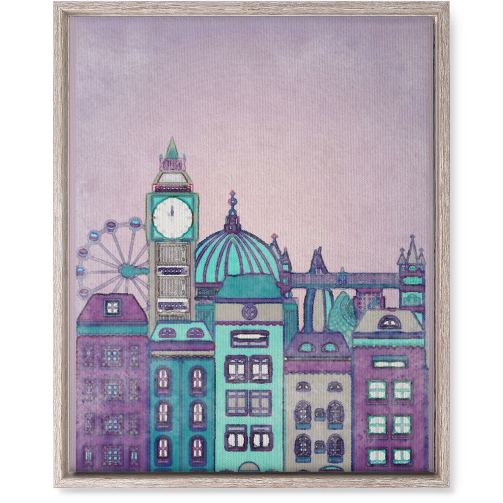Pretty London Skyline Wall Art, Rustic, Single piece, Canvas, 16x20, Purple, Faded Rose