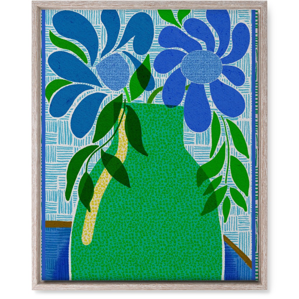 Florals in a Vase - Blue and Green Wall Art, Rustic, Single piece, Canvas, 16x20, Green, Classic Green