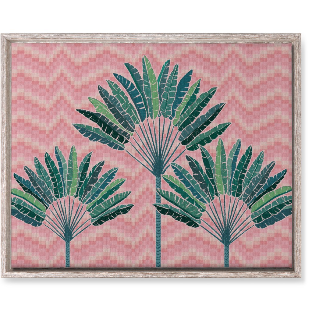 Palms on Wave Grid - Pink Wall Art, Rustic, Single piece, Canvas, 16x20, Pink