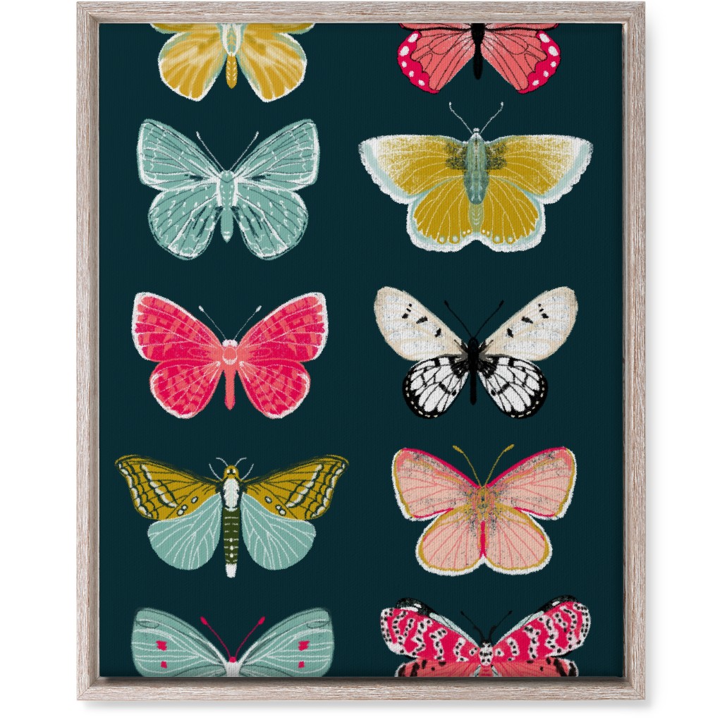 Butterflies Botanic Nature - Multi on Navy Wall Art, Rustic, Single piece, Canvas, 16x20, Multicolor