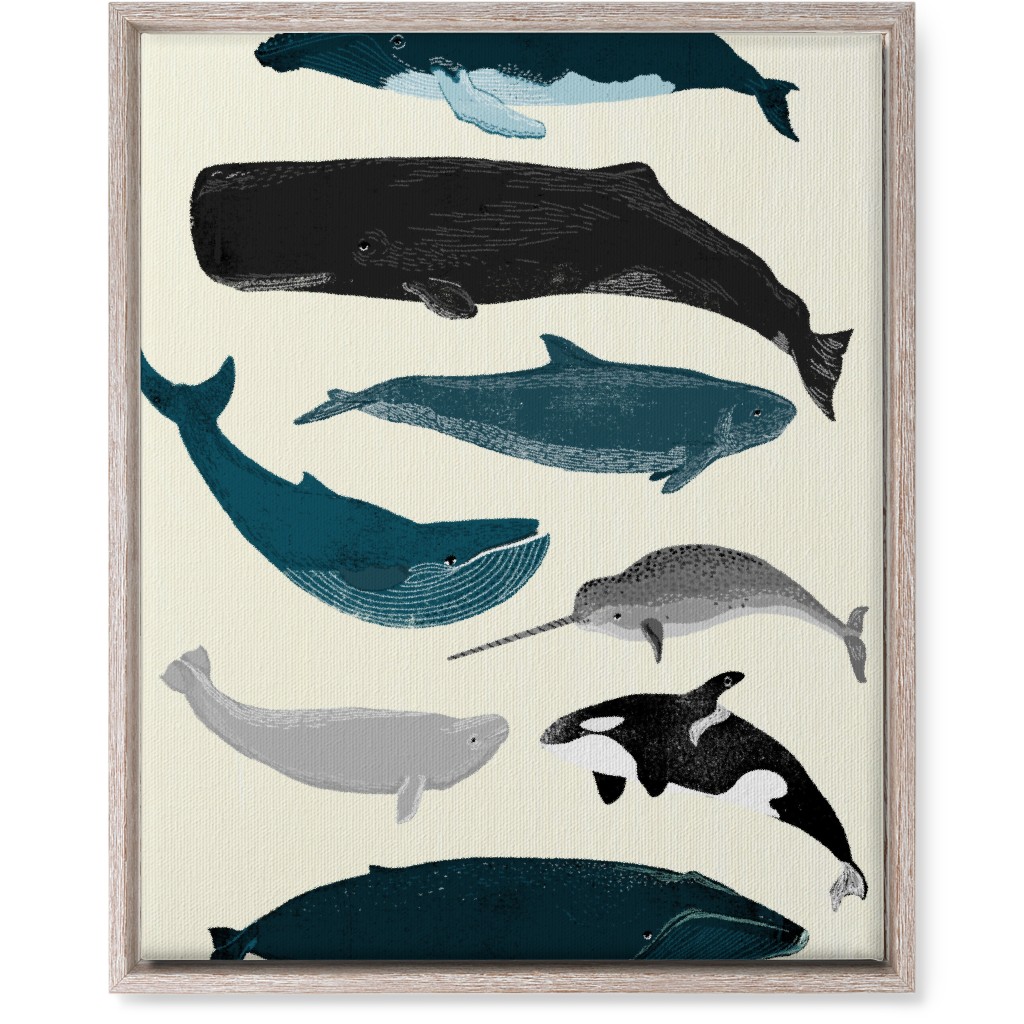 Ocean Whales on White Wall Art, Rustic, Single piece, Canvas, 16x20, Blue