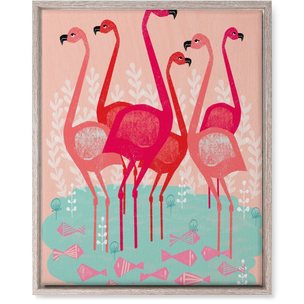 Flamingos & Fish - Pink Wall Art, Rustic, Single piece, Canvas, 16x20, Pink