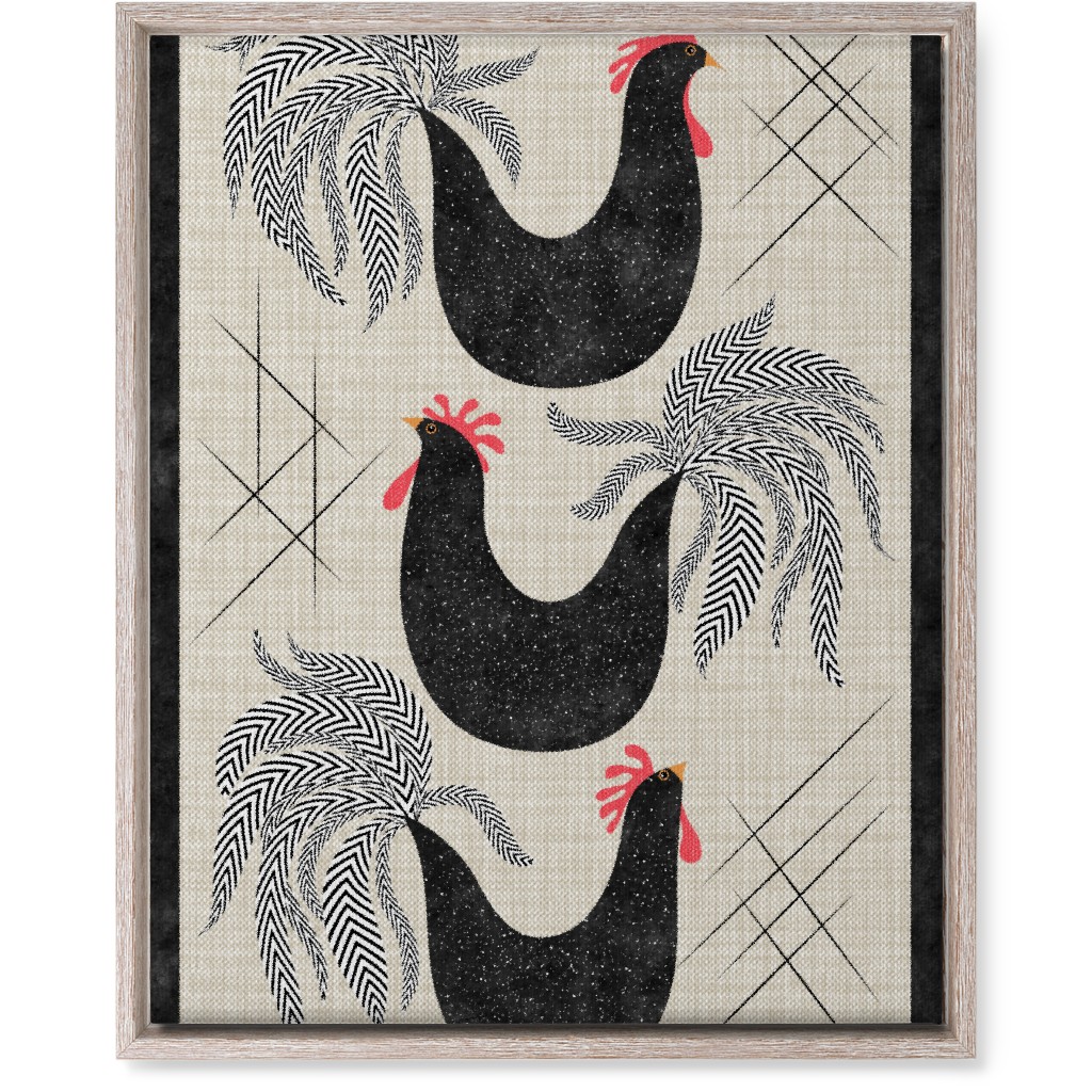 Roosters! - Black & White Wall Art, Rustic, Single piece, Canvas, 16x20, Black