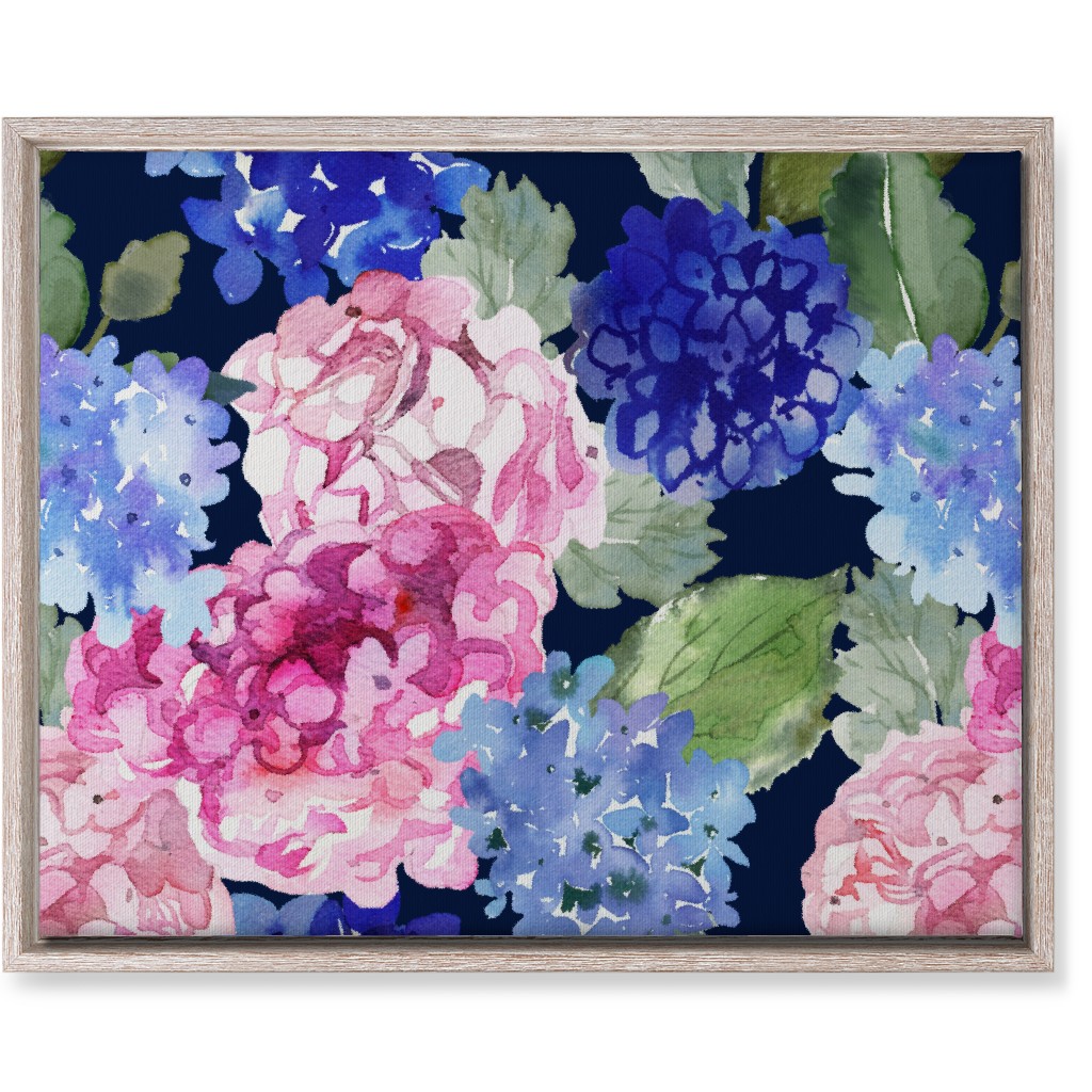 Spring Hydrangea Watercolor - Navy Wall Art, Rustic, Single piece, Canvas, 16x20, Multicolor