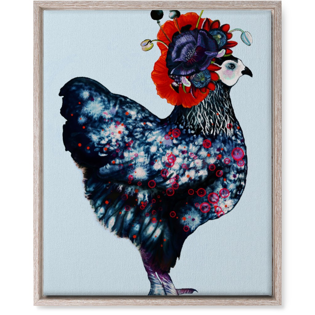 Poppycock - Floral Chicken Wall Art, Rustic, Single piece, Canvas, 16x20, Multicolor