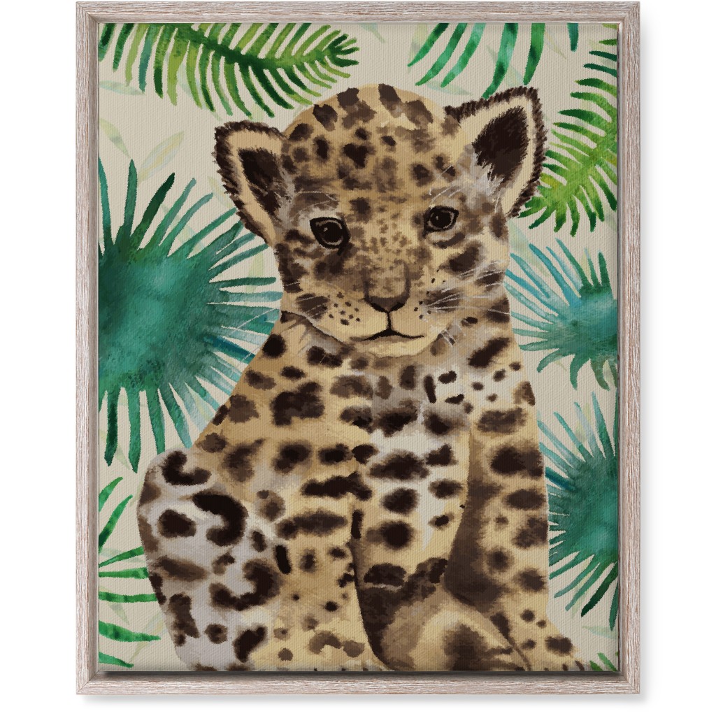 Baby Leopard Portrait Wall Art, Rustic, Single piece, Canvas, 16x20, Brown