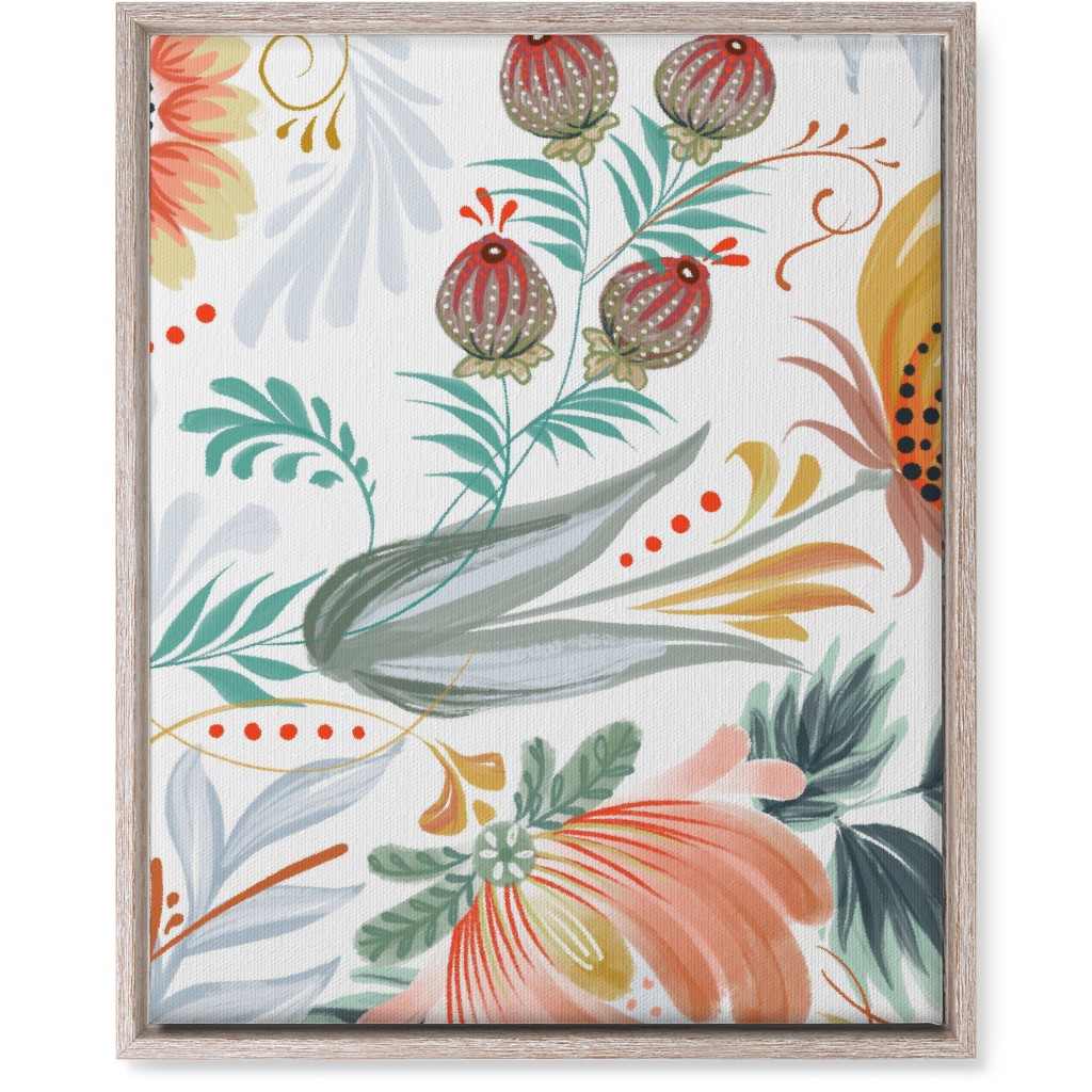 Folksy Floral - Multi on White Wall Art, Rustic, Single piece, Canvas, 16x20, Multicolor