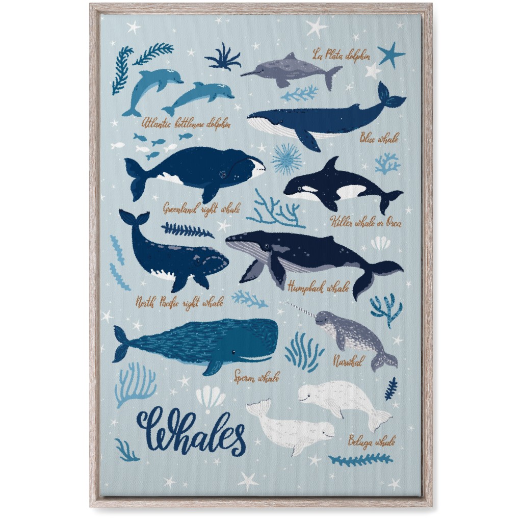 Whales of the Sea - Blue Wall Art, Rustic, Single piece, Canvas, 20x30, Blue, True Blue
