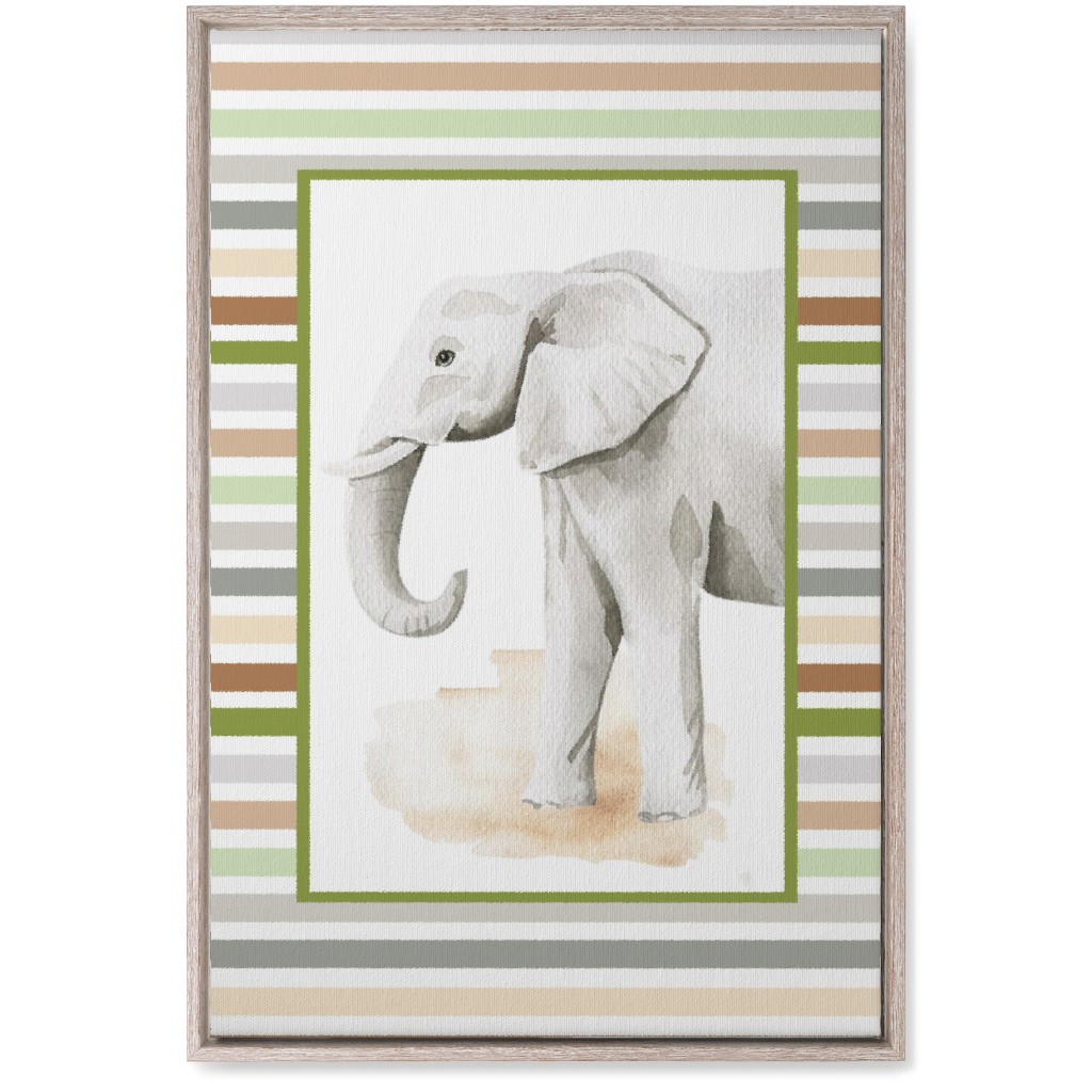 Jungle Safari Animals and Stripes - Elephant Wall Art, Rustic, Single piece, Canvas, 20x30, Multicolor