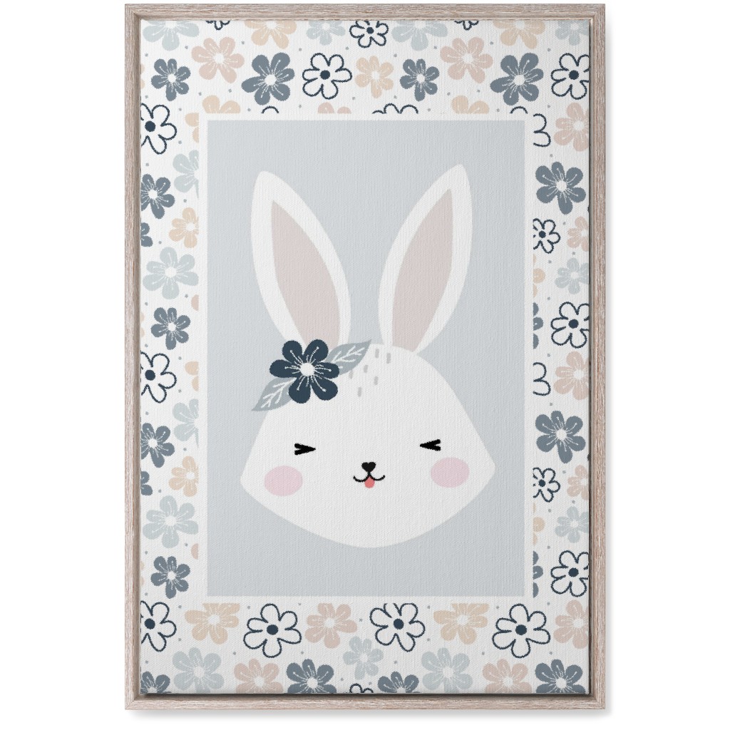 Spring Baby Girl Bunny - Neutral Soft Palette Wall Art, Rustic, Single piece, Canvas, 20x30, Blue