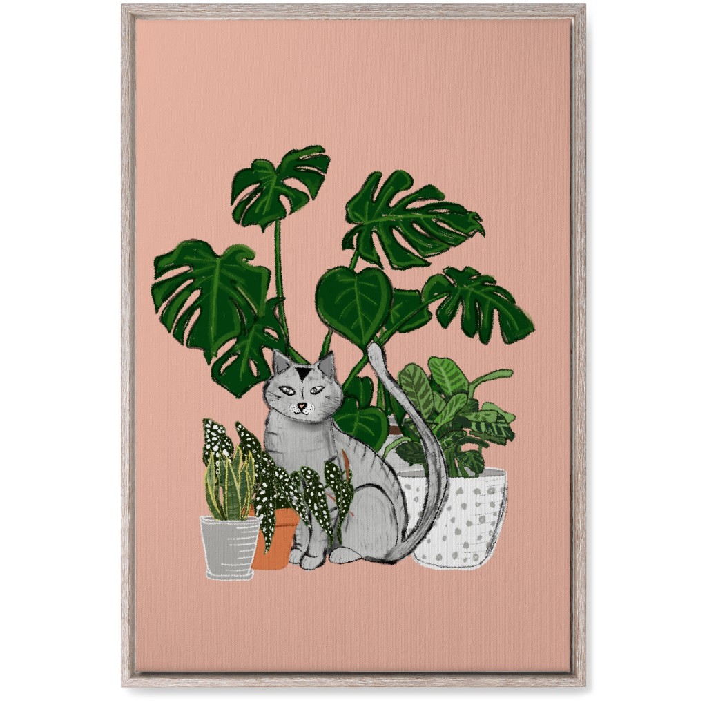Indoor Garden Cat Wall Art, Rustic, Single piece, Canvas, 20x30, Pink, Alpaca
