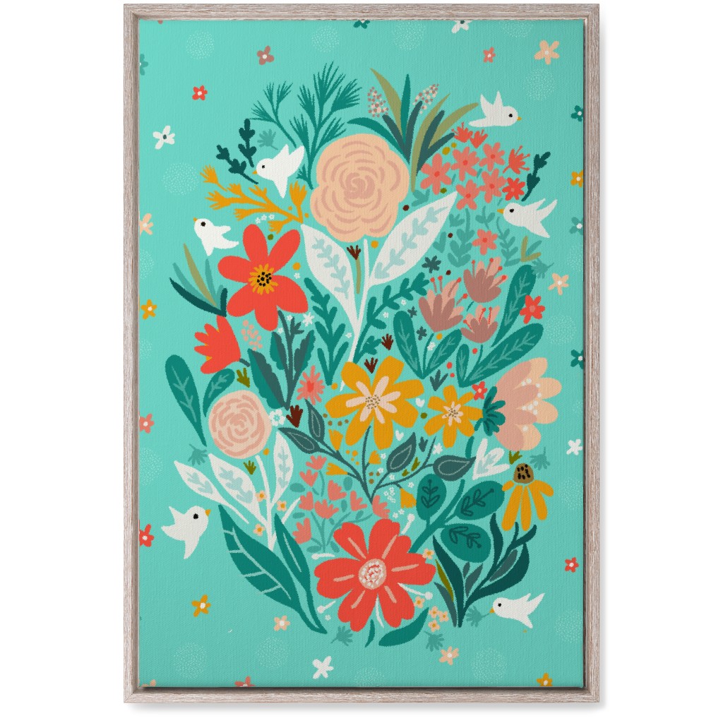 Floral Days - Multi on Blue Wall Art, Rustic, Single piece, Canvas, 20x30, Multicolor