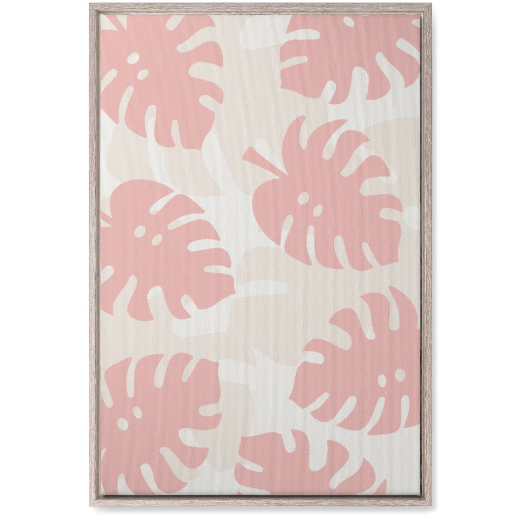 Monstera Leaves in Earth Tones Wall Art, Rustic, Single piece, Canvas, 20x30, Pink, Ballet Slipper