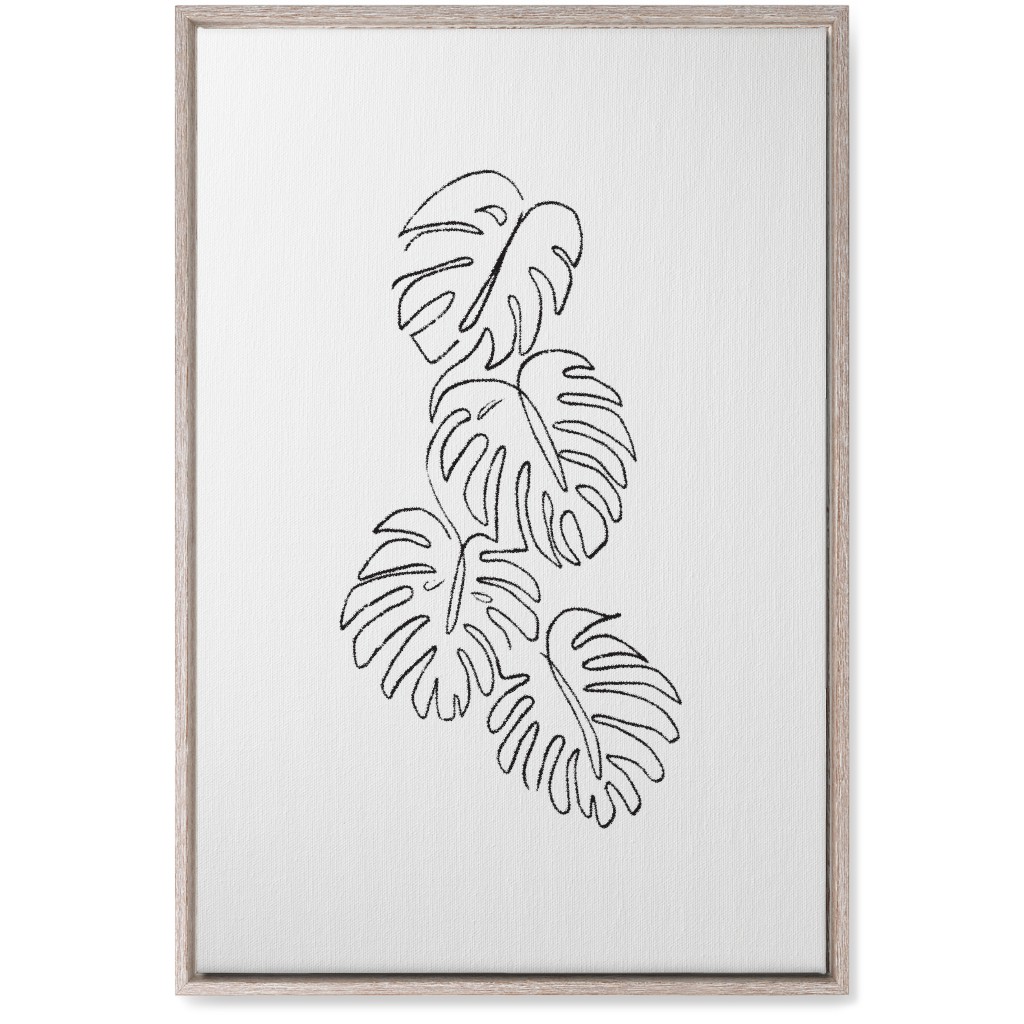 Monstera Leaf Line Art - Black and White Wall Art, Rustic, Single piece, Canvas, 20x30, White