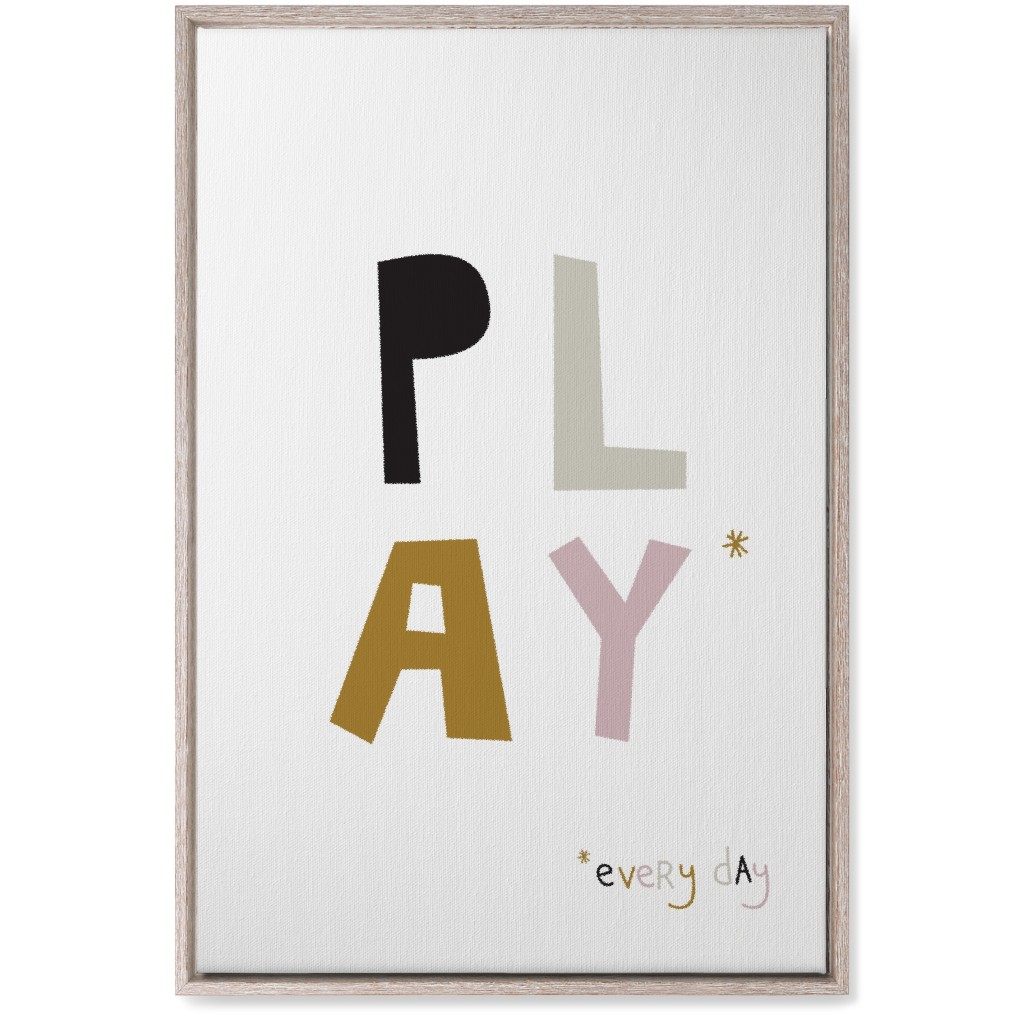 Play Typography - Neutral With Pink Wall Art, Rustic, Single piece, Canvas, 20x30, Multicolor