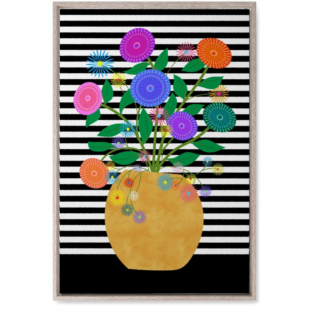 Striped Vase With Flowers - Multi Wall Art, Rustic, Single piece, Canvas, 20x30, Multicolor